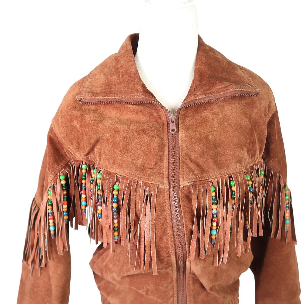 Vintage Brown Leather Jacket with Fringe - Picture 2 of 7